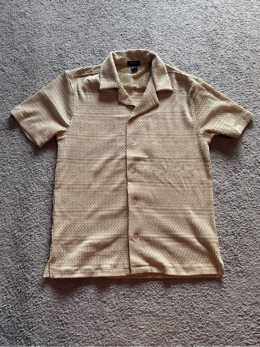 Beige Textured Button Down Shirt